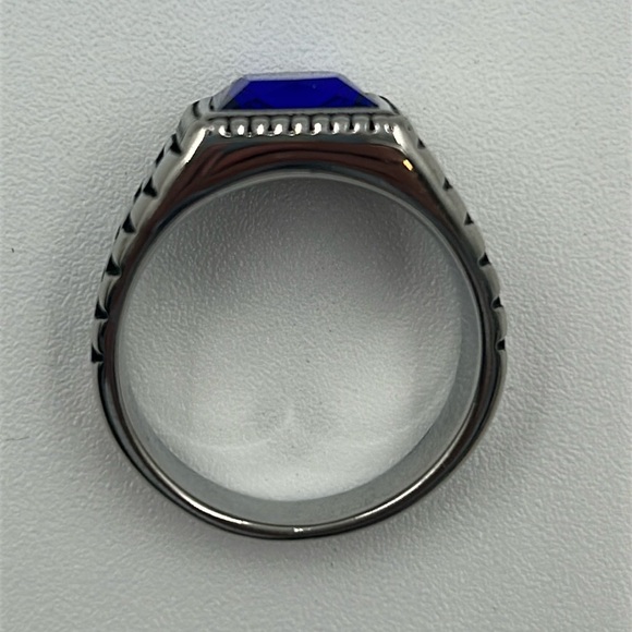 2043- Royal Blue Color Cubic Zirconia Handmade Men's Ring Size 13.5 NWT - Picture 5 of 8